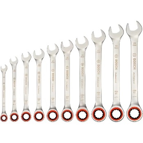 BOSCH Набор комбинированных ключей с трещоткой Professional 10 шт 1600A02AU0