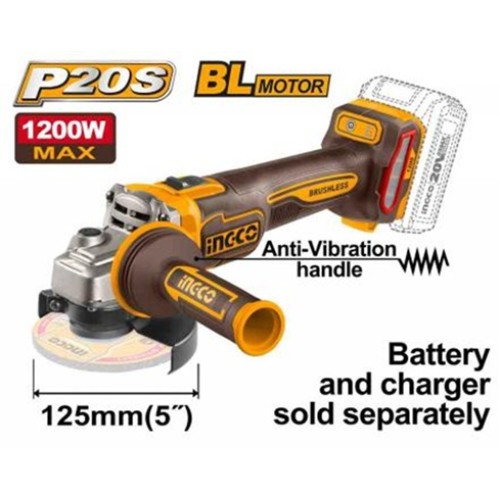 INGCO Машина углошлифовальная аккумуляторная SUPER INDUSTRIAL Li-Ion 20W SOLO/ Ø диска 125мм