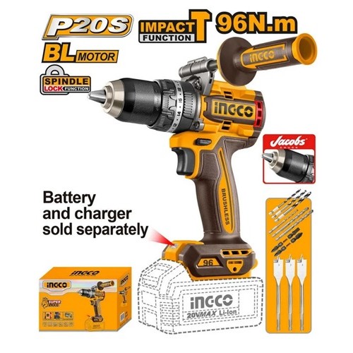 INGCO Дрель аккумуляторная ударная SUPER INDUSTRIAL Li-Ion 20W SOLO/ 96 Нм/ 22+1+1