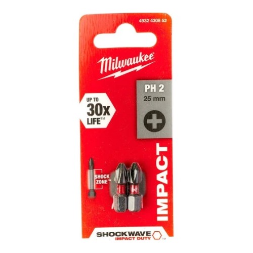 MILWAUKEE Насадка SHOCKWAVE PH2 25 мм 2 шт