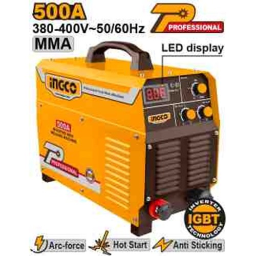 INGCO Аппарат сварочный инверторный INDUSTRIAL MMA 500А IGBT 380В/ Ø электрода 2,5-6,0мм/ ЖК дисплей