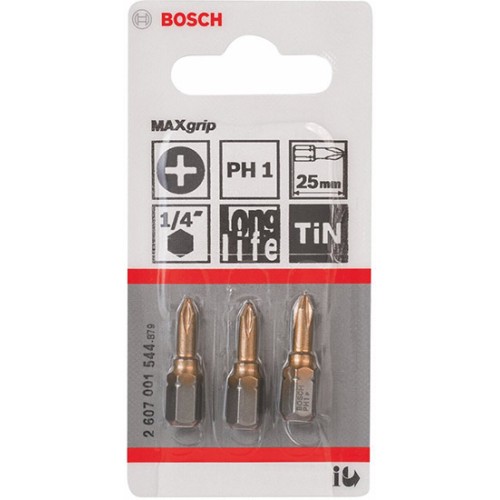 BOSCH Насадка-бита Max Grip/PH1, 25 мм/3 шт
